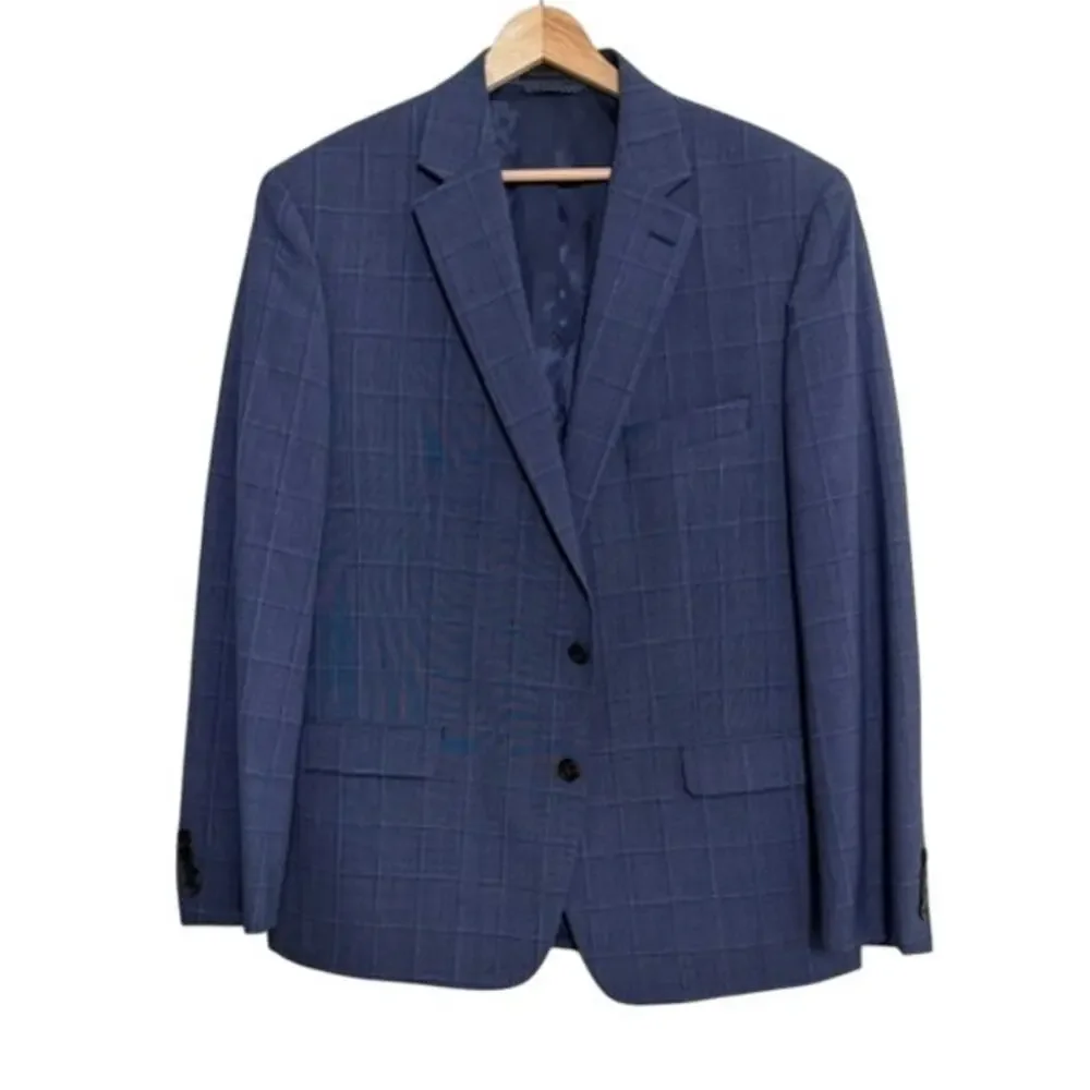 Lauren Ralph Lauren Mens Blazer Blue Plaid Sport Coat 44R Classic Wool